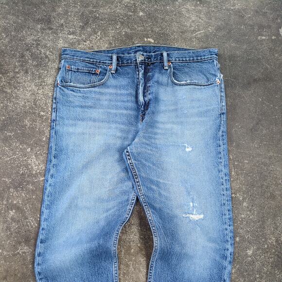 Distressed Levi's 502 Mens 36x32 Blue Jeans Pants Slim Light Faded Denim Stretch - Picture 2 of 10
